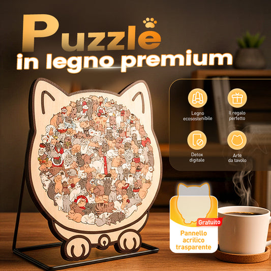 🎁Saldi natalizi 50% DI SCONTO🎅Puzzle in legno a forma di gatto in colori Morandi da 135 pezzi