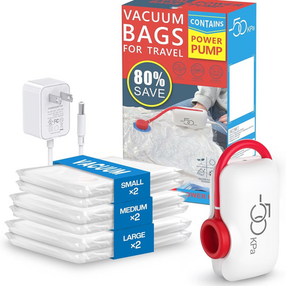 🧳OFFERTA SPECIALE 50% DI SCONTO! ⚡ Confezione da 6 sacchetti di compressione per aspirapolvere elettrico USB - Salvaspazio, chiusura ermetica, riutilizzabili e durevoli 🌀