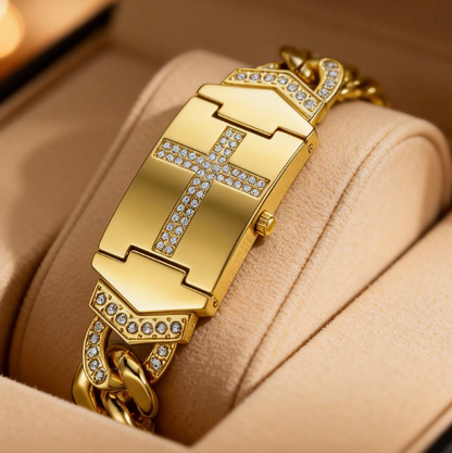 🎁Nuovi arrivi 2026: 50% di sconto💥Orologio con croce in cristallo scintillante — Quadrante rettangolare geometrico, cinturino in metallo di alta qualità💎