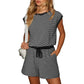 Top da donna a righe con maniche lunghe e pantaloncini, set da 2 pezzi