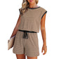 Top da donna a righe con maniche lunghe e pantaloncini, set da 2 pezzi