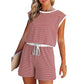Top da donna a righe con maniche lunghe e pantaloncini, set da 2 pezzi