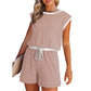 Top da donna a righe con maniche lunghe e pantaloncini, set da 2 pezzi