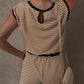 Top da donna a righe con maniche lunghe e pantaloncini, set da 2 pezzi
