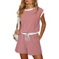Top da donna a righe con maniche lunghe e pantaloncini, set da 2 pezzi