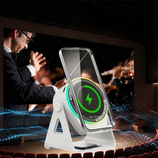 Caricabatterie wireless 3 in 1 con supporto magnetico e altoparlante Bluetooth