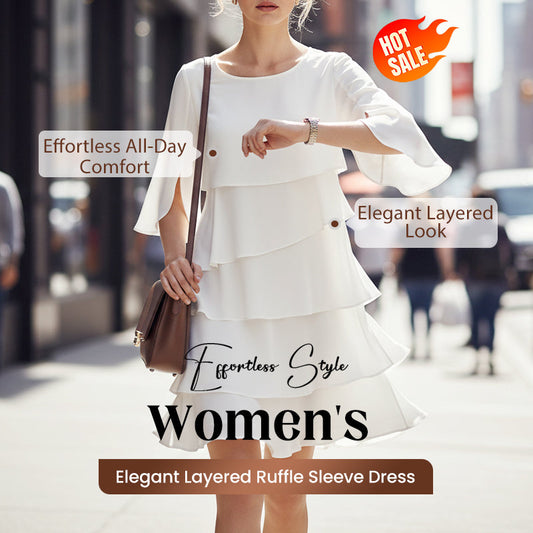 🎁 SCONTO DEL 50%! Elegante abito da donna con maniche a balze sovrapposte: uno stile disinvolto per ogni occasione 💃