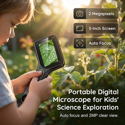 Microscopio Portatile 🔬 — Schermo IPS da 3 pollici, Autofocus 500x, 8 LED regolabili, Acquisizione Foto e Video, Connettività PC — Esplora e cattura liberamente il mondo microscopico! 📸
