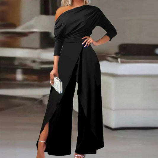 👗 ORA SCONTATO DEL 50%! ✨ Elegante tuta monospalla da donna – Gamba ampia e fluida, dettaglio gonna a portafoglio e tessuto traspirante di alta qualità per un look chic 💃