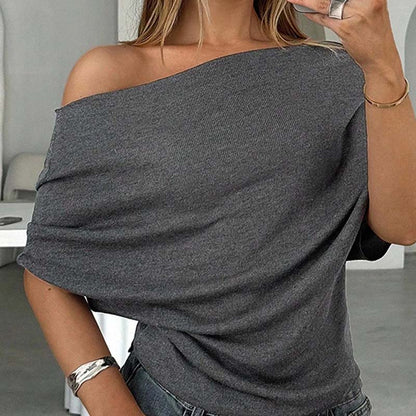 👚 Top asimmetrico da donna con maniche a pipistrello e spalle scoperte – Elegante e confortevole 🦇✨