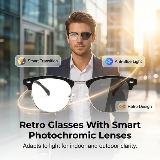 Occhiali retro a mezza montatura, fotocromatici e con protezione dalla luce blu