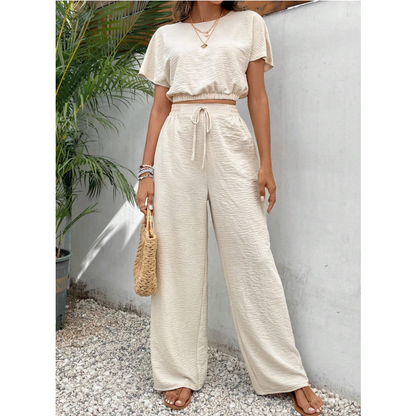 Set da donna composto da top a maniche corte e pantaloni larghi a gamba dritta