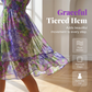 ⏳Offerta a tempo limitato⏰ Abito a trapezio con scollo a V e stampa floreale – Vita arricciata, orlo a balze, perfetto per l'estate 🌸