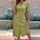 🔥ULTIMO GIORNO – SCONTO DEL 50%🌞💃Abito midi da donna con abbottonatura, scollo a V e maniche corte