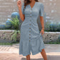 🔥ULTIMO GIORNO – SCONTO DEL 50%🌞💃Abito midi da donna con abbottonatura, scollo a V e maniche corte