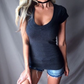 📢📢50% DI SCONTO !! ⏰Top estivi da donna slim con scollo a V profondo