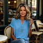Top casual da donna con scollo a V e maniche corte