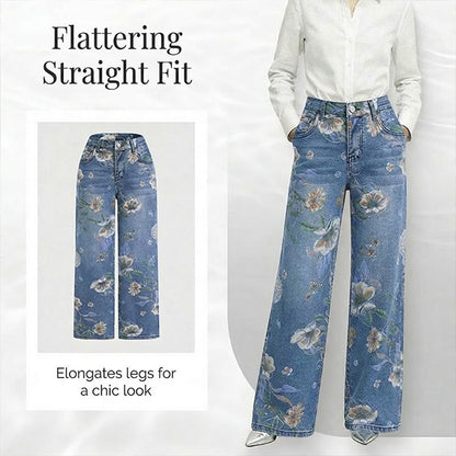 👖 SCONTO DEL 50% A TEMPO LIMITATO! ✨ Jeans da donna con stampa floreale – Gamba dritta, denim, eleganti ✨
