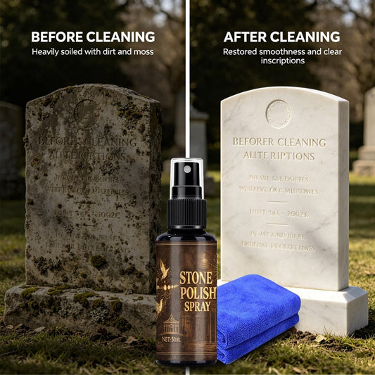 🏛️ Spray detergente per lapidi + panno in microfibra – Rimuove muschio e sporco – Pagamento in contrassegno 🔥✨