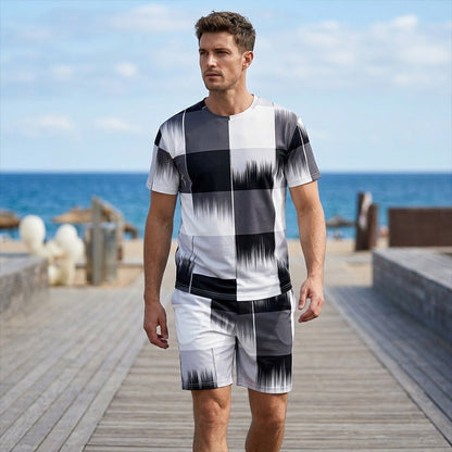 📢📢50% DI SCONTO!! ⏰Set composto da maglietta e pantaloncini da uomo con stampa astratta