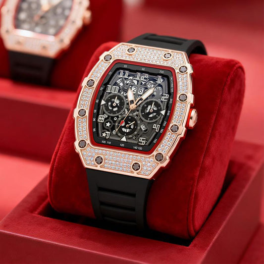 📢📢50% DI SCONTO!! ⏰ Orologio da uomo di lusso a forma di tonneau con decorazioni in strass