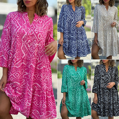 🌺Modelli di stagione💐 Abito casual ampio e fluido con stampa e scollo a V