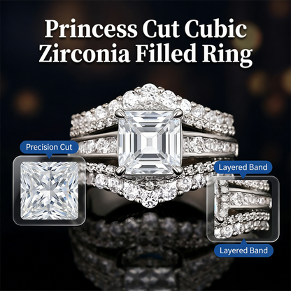 Anello da donna con diamante taglio principessa e incastonato con zirconi